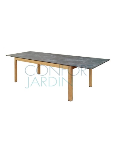 Table extensible TEKURA - 214/305 x 100 x 76 cm - teck et HPL ardoise - LES JARDINS