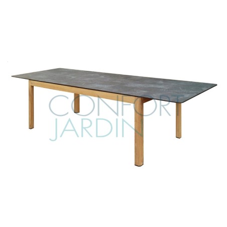 Table extensible TEKURA - 214/305 x 100 x 76 cm - teck et HPL ardoise - LES JARDINS