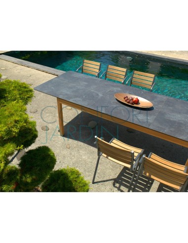 Table extensible TEKURA - 214/305 x 100 x 76 cm - teck et HPL ardoise - LES JARDINS