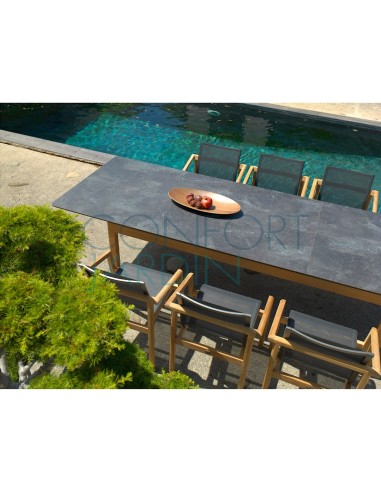 Table extensible TEKURA - 214/305 x 100 x 76 cm - teck et HPL ardoise - LES JARDINS