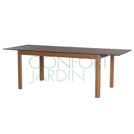 Table extensible TEKURA - 180/240 x 95 x 75 cm - teck et HPL ardoise - LES JARDINS