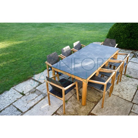 Table fixe TEKURA - 200 x 95 cm - teck et HPL ardoise - LES JARDINS