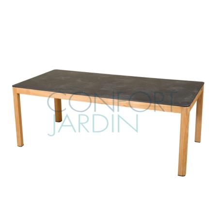 Table fixe TEKURA - 200 x 95 cm - teck et HPL ardoise - LES JARDINS