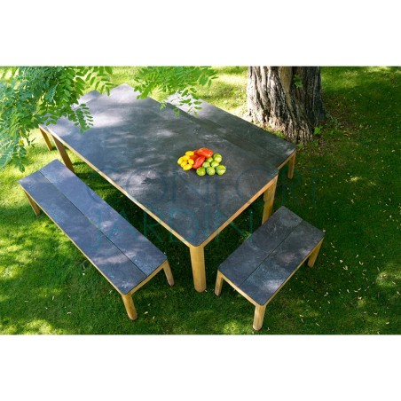 Table fixe TEKURA - 200 x 95 cm - teck et HPL ardoise - LES JARDINS