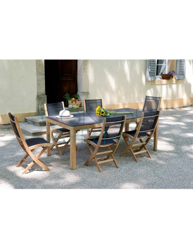 Table fixe TEKURA - 200 x 95 cm - teck et HPL ardoise - LES JARDINS