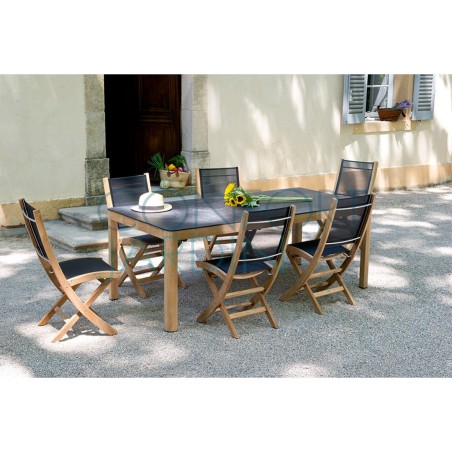 Table fixe TEKURA - 200 x 95 cm - teck et HPL ardoise - LES JARDINS