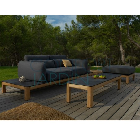 Table basse rectangulaire TEKURA - 160 x 50 cm - teck et HPL ardoise - LES JARDINS