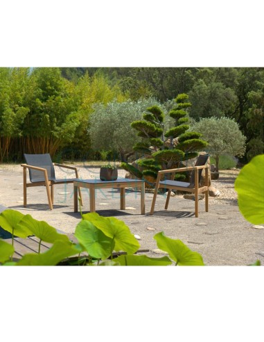 Table basse rectangulaire TEKURA - 160 x 50 cm - teck et HPL ardoise - LES JARDINS