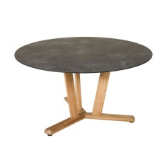 Table ronde TEKURA - D.140 x 74 cm - teck et HPL ardoise - LES JARDINS