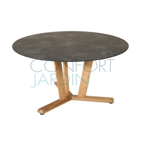 Table ronde TEKURA - D.140 x 74 cm - teck et HPL ardoise - LES JARDINS