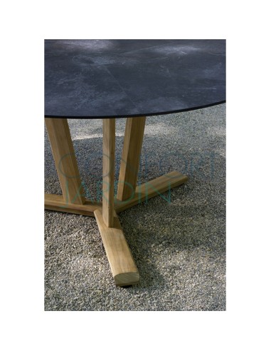 Table ronde TEKURA - D.140 x 74 cm - teck et HPL ardoise - LES JARDINS