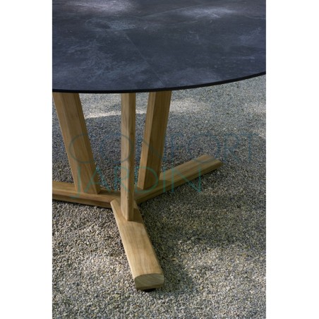 Table ronde TEKURA - D.140 x 74 cm - teck et HPL ardoise - LES JARDINS