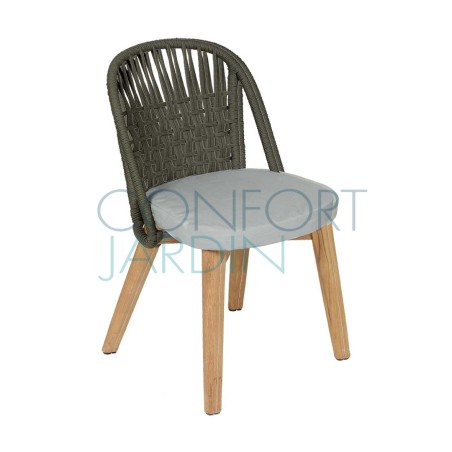 Chaise repas Gordes- teck et toile natté de Sunbrella - Vlaemynck