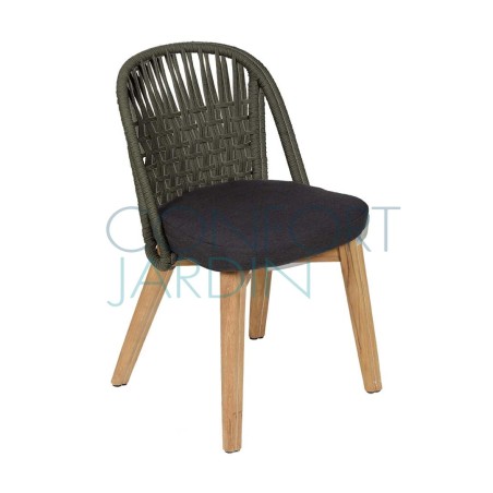 Chaise repas Gordes- teck et toile natté de Sunbrella - Vlaemynck