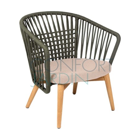 Fauteuil bas Gordes- teck et toile teint masse - Vlaemynck