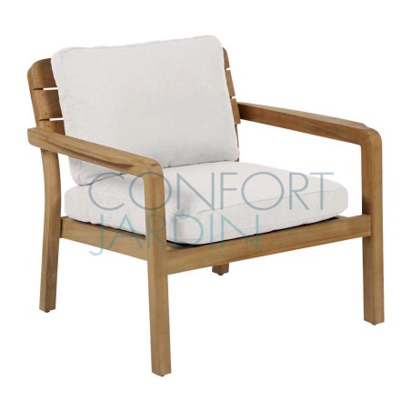 Fauteuil bas empilable en teck LODGE - toile teint masse - Vlaemynck
