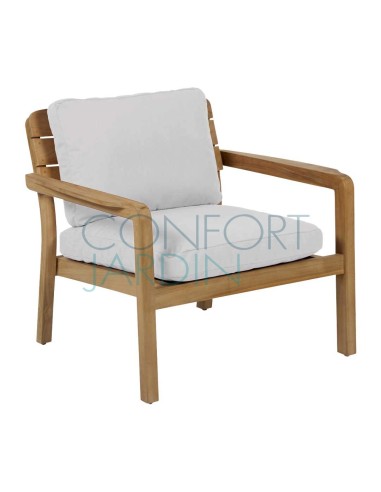 Fauteuil bas empilable en teck LODGE - toile teint masse - Vlaemynck