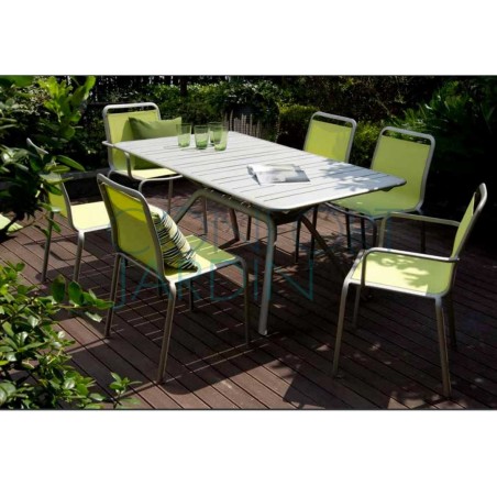 Chaise repas PALMAROLA - aluminium blanc et toile Batyline Eden Sable