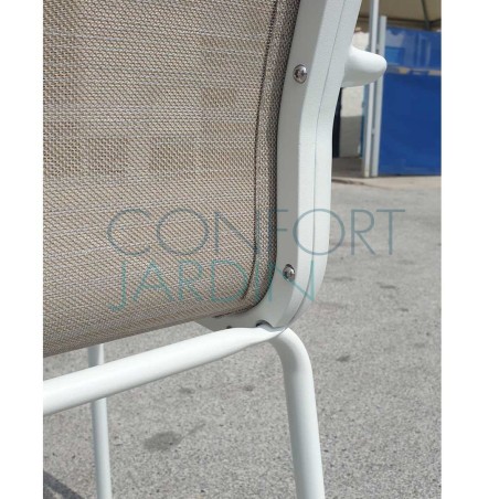 Chaise repas PALMAROLA - aluminium blanc et toile Batyline Eden Sable