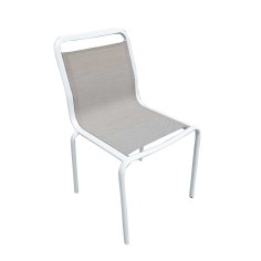 Chaise repas PALMAROLA - aluminium blanc et toile Batyline Eden Sable 2