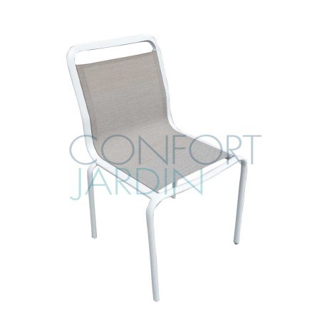 Chaise repas PALMAROLA - aluminium blanc et toile Batyline Eden Sable