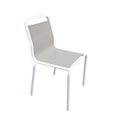 Chaise repas PALMAROLA - aluminium blanc et toile Batyline Eden Sable