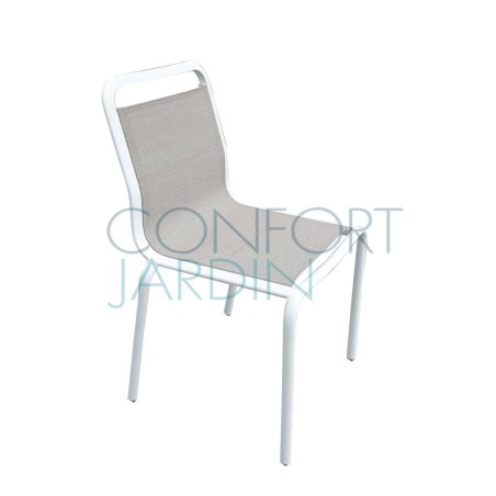 Chaise repas PALMAROLA - aluminium blanc et toile Batyline Eden Sable