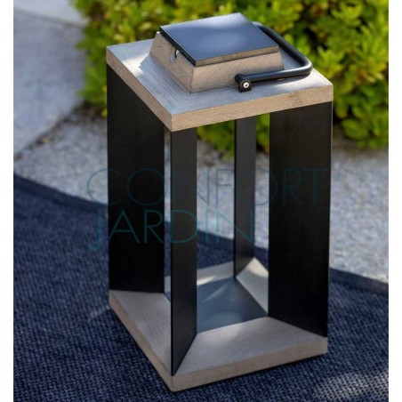 Lanterne solaire et rechargeable TeckAlu noire - moyen modèle - LES JARDINS