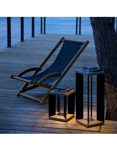 Lanterne solaire et rechargeable TeckAlu noire - grand modèle - LES JARDINS