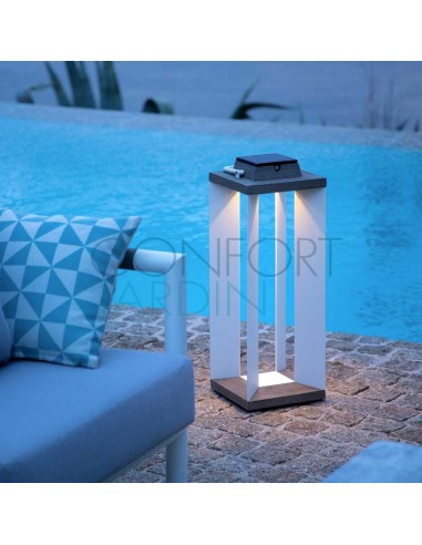 Lanterne solaire et rechargeable TeckAlu blanche - grand modèle - LES JARDINS