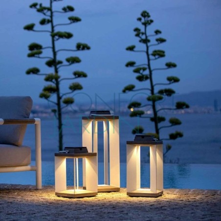 Lanterne solaire et rechargeable TeckAlu blanche - petit modèle - LES JARDINS