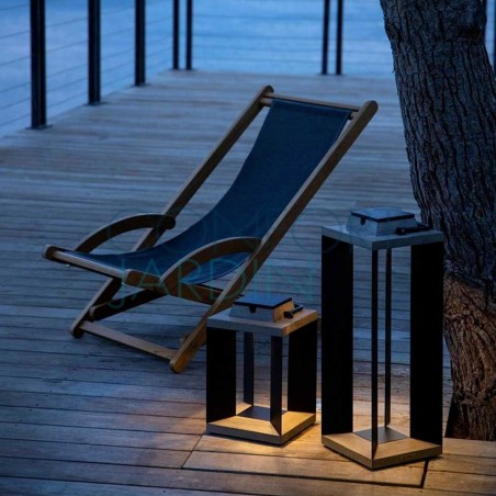 Lanterne solaire et rechargeable TeckAlu noire - petit modèle - LES JARDINS
