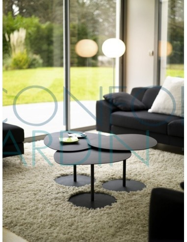 Tables basses galets, en aluminium, lot de 3, Matière Grise