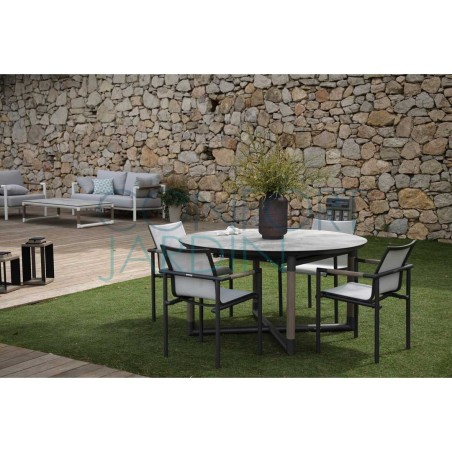 Table ronde extensible BASTINGAGE - grise - LES JARDINS