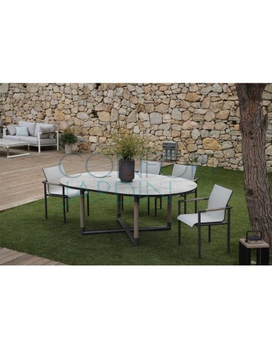 Table ronde extensible BASTINGAGE - grise - LES JARDINS