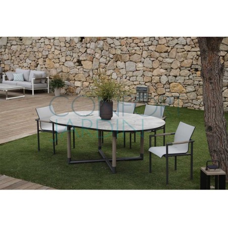 Table ronde extensible BASTINGAGE - grise - LES JARDINS